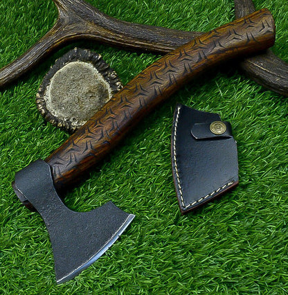 Handcrafted Viking Carbon Steel Tomahawk Axe with Leather Sheath