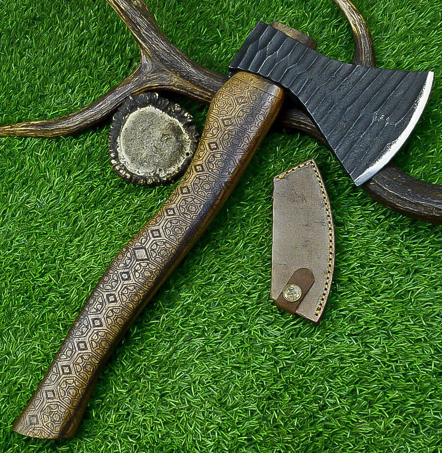 Handcrafted Viking Tomahawk Axe – Carbon Steel Blade with Rosewood Handle and Leather Sheath