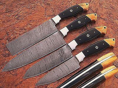 Handmade Damascus Chef Knife Set – 4-Piece Custom Kitchen Knives