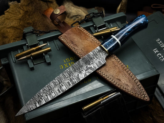 Handmade Damascus Steel Chef Knife, Epoxy Resin Handle 