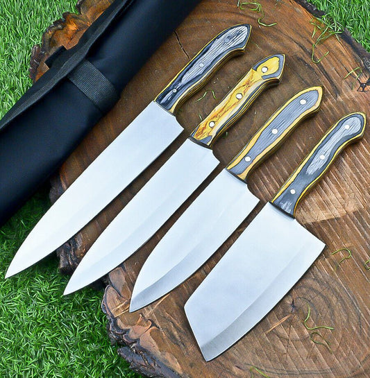 Handmade J2 Steel Chef Knife Set – Professional Kitchen Cutlery with Roll Bag