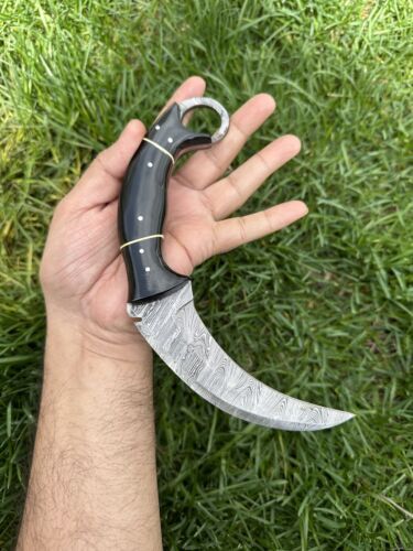 Handmade 10" Damascus Karambit Knife Best Karambit Knife with Leather Sheath