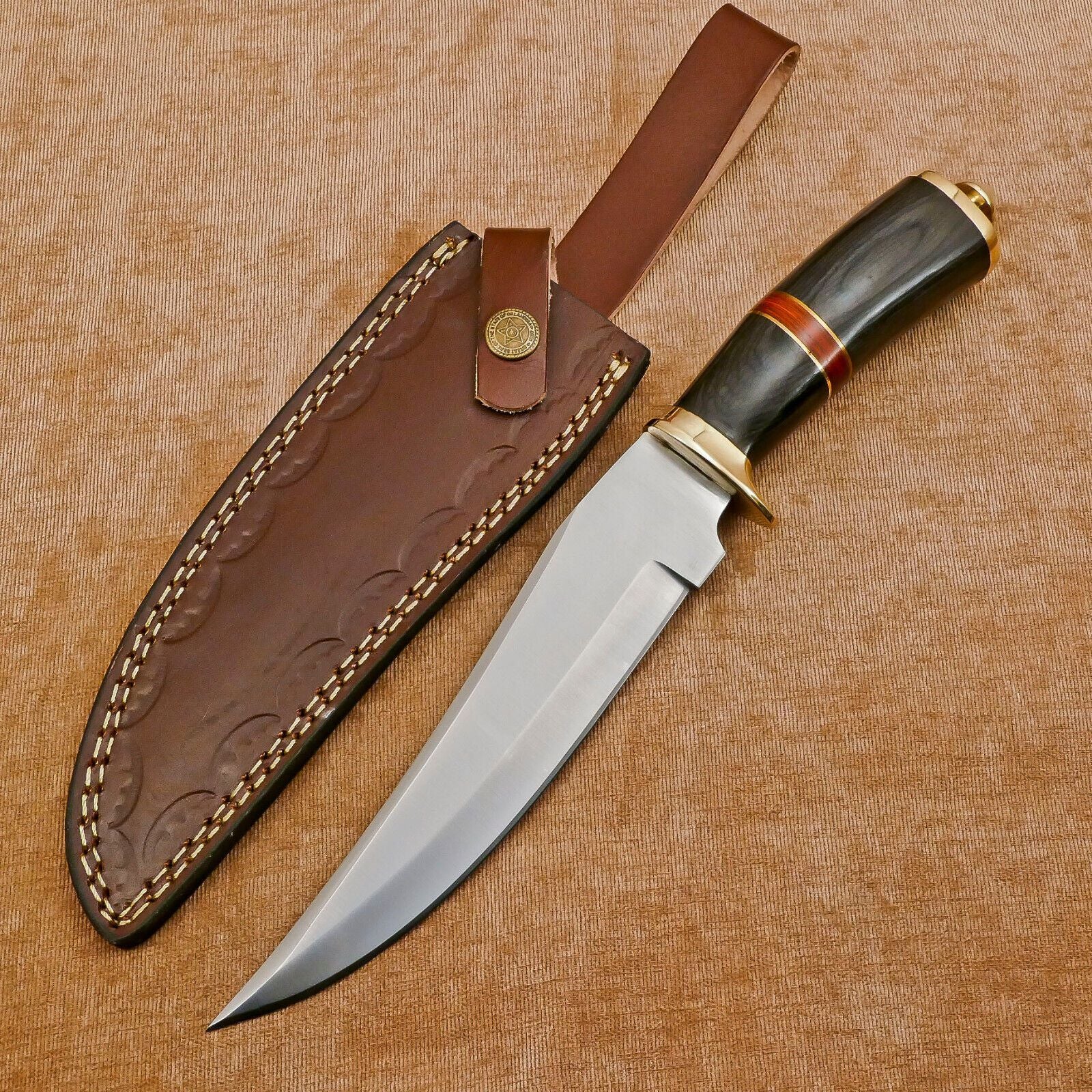 Handmade 12-Inch D2 Clip Point Fixed Blade Bowie Hunting Knife with Sheath