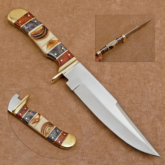 Handmade 12-Inch D2 Clip Point Full Tang Bowie Hunting Knife with Sheath – Outdoor Survival
