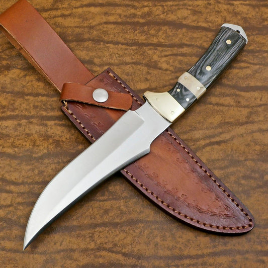 Handmade 12-Inch D2 Steel Full Tang Bowie Hunting Knife – Bone & Wood Handle