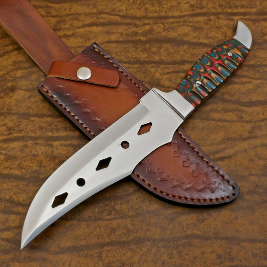 Handmade 12-Inch D2 Steel Full Tang Bowie Hunting Knife – Ergonomic Pakka Wood Handle