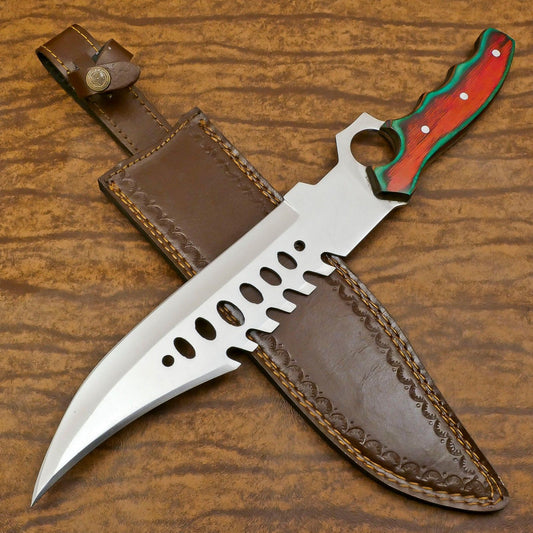 Handmade 12-Inch D2 Steel Full Tang Bowie Hunting Knife – Pakka Wood Handle