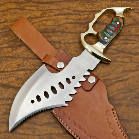 Handmade 12-Inch D2 Steel Full Tang Bowie Hunting Knife – Premium Pakka Wood Handle