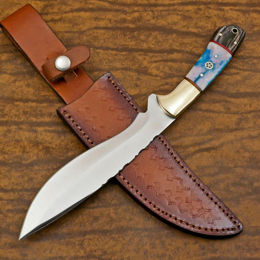 Handmade 12-Inch D2 Steel Full Tang Bowie Hunting Knife with Bone & Wood Handle