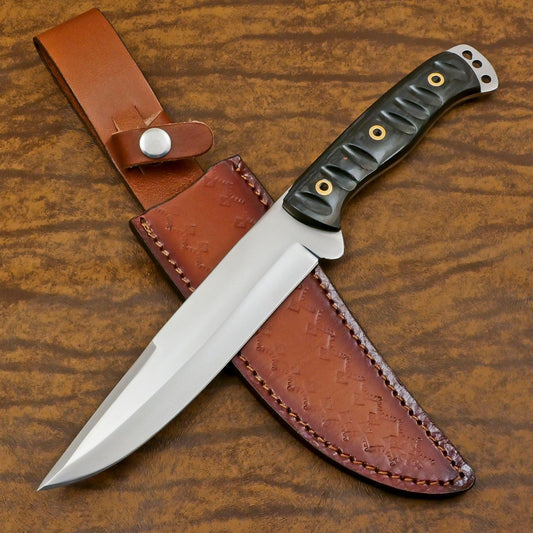 Handmade 12-Inch D2 Steel Full Tang Bowie Hunting Knife with Pakka Wood Handle