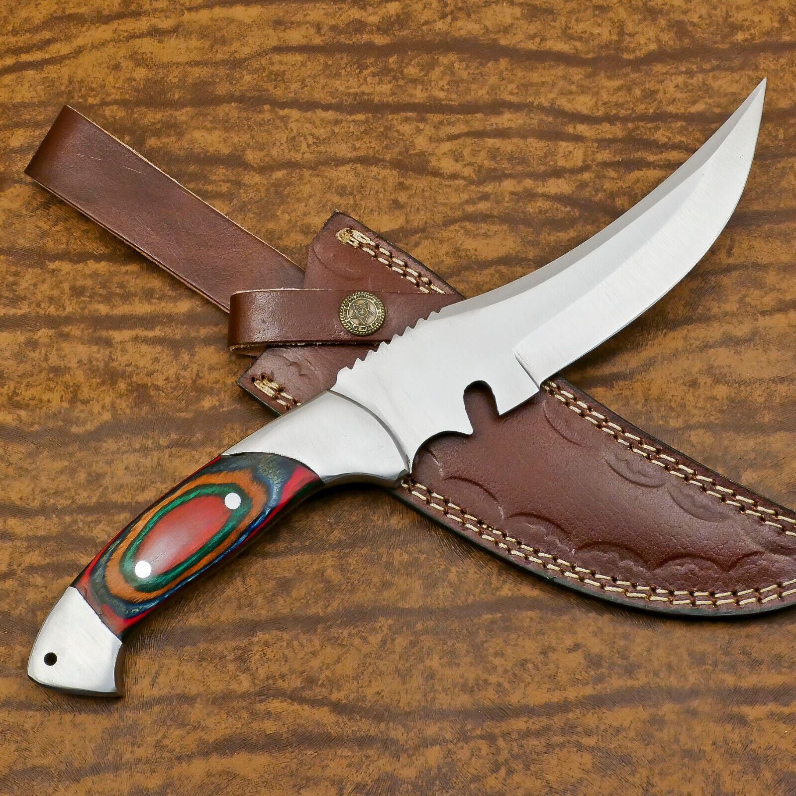 Handmade 12-Inch D2 Steel Full Tang Bowie Hunting Knife with Pakka Wood Handle & Sheath