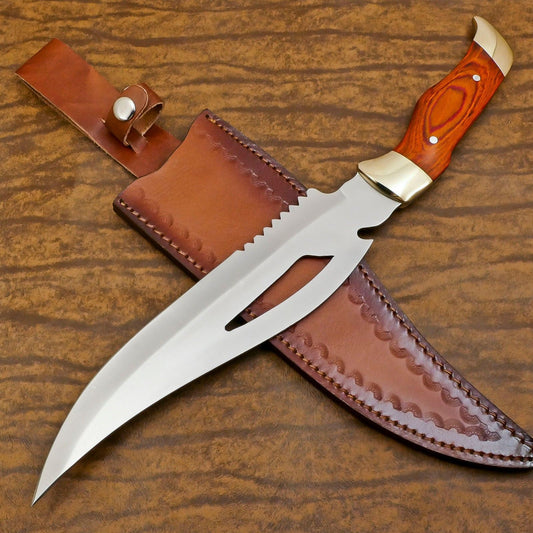 Handmade 12-Inch D2 Steel Full Tang Bowie Hunting Knife with Premium Pakka Wood Handle