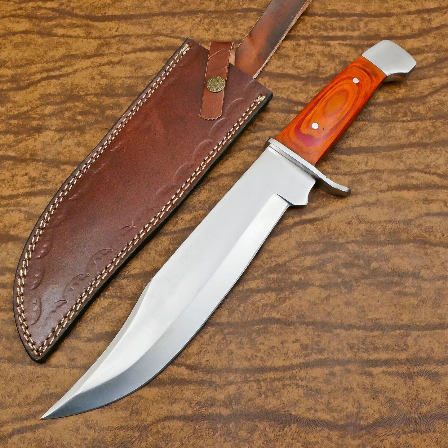 Handmade 12"D2 Clip Point Bowie Knife with Pakka Wood Handle and Sheath