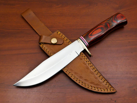 Handmade 12" D2 Steel Clip Point Bowie Hunting Knife – Full Tang Fixed Blade with Sheath