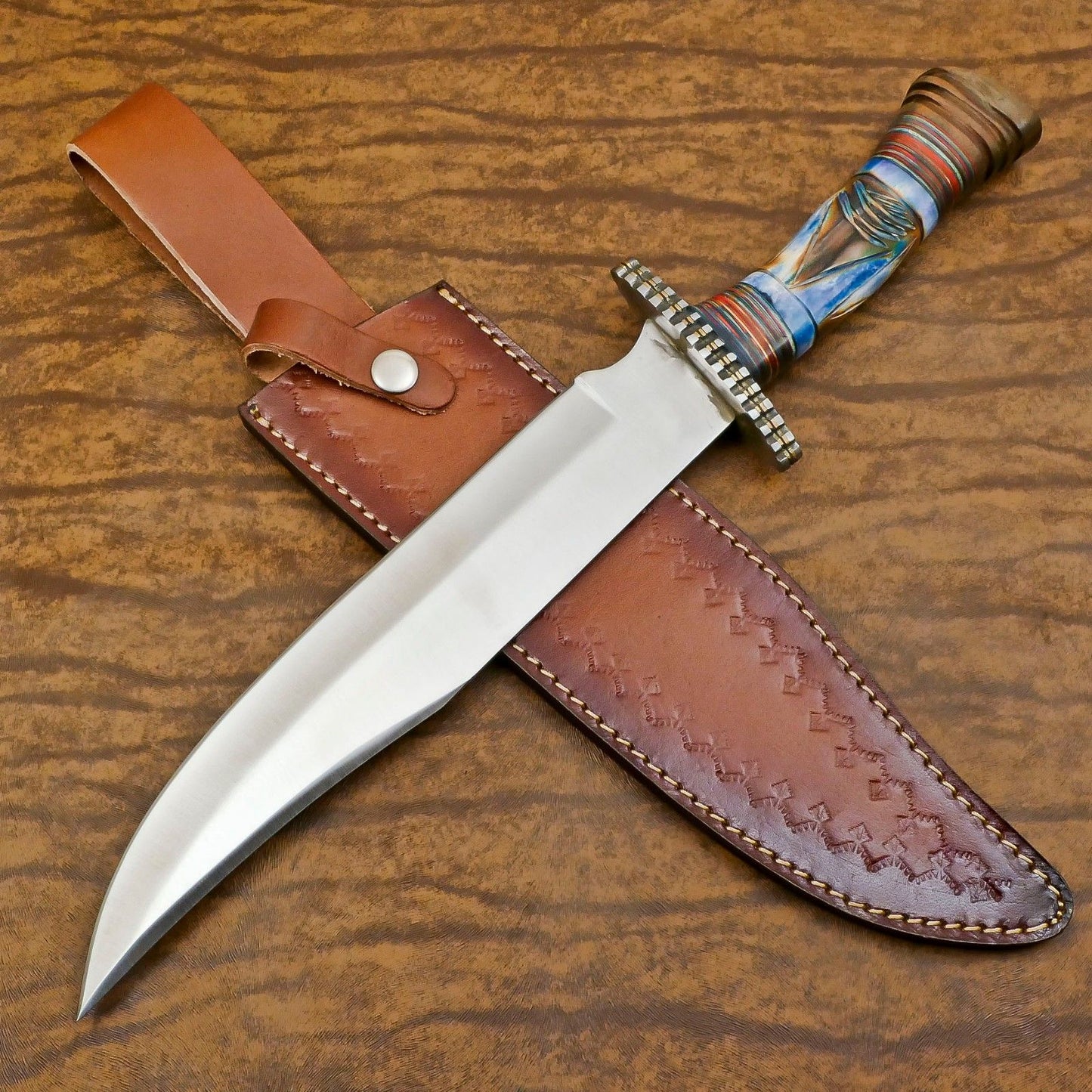 Handmade 12" D2 Steel Clip Point Bowie Hunting Knife with Bone and  Wood Handle