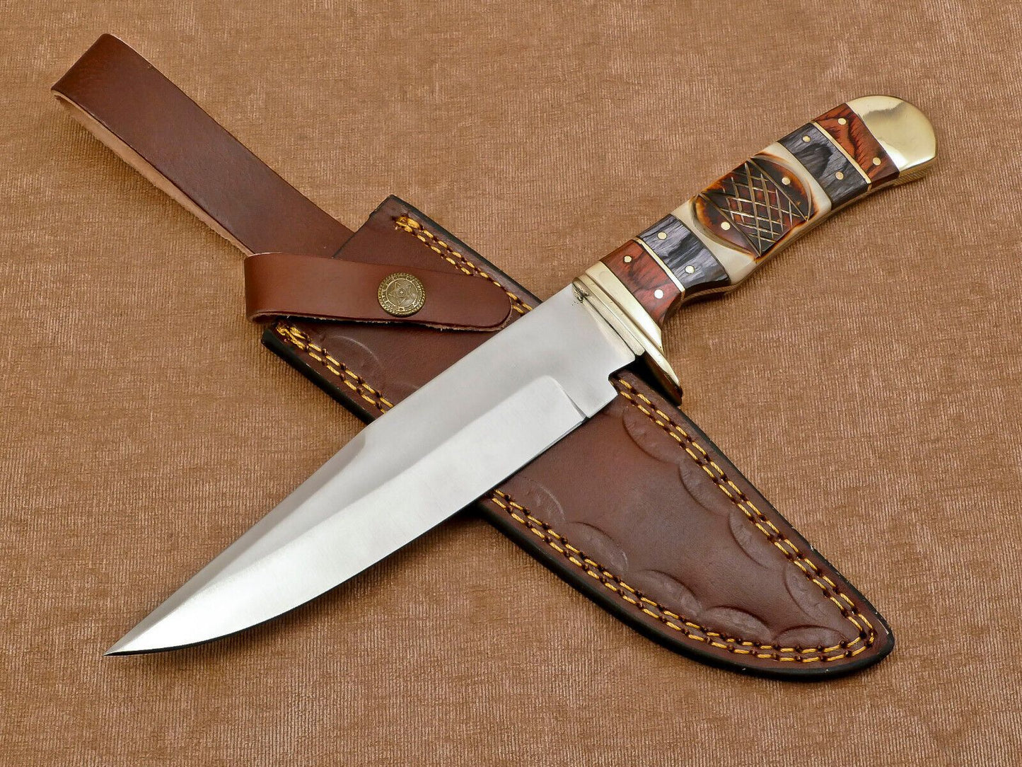 Handmade 12" D2 Steel Clip Point Full Tang Bowie Hunting Knife With PakkaWood Handle and Sheath