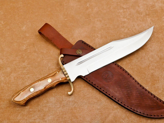 Handmade 12" D2 Steel Clip Point Full Tang Bowie Hunting Knife With Wood Handle