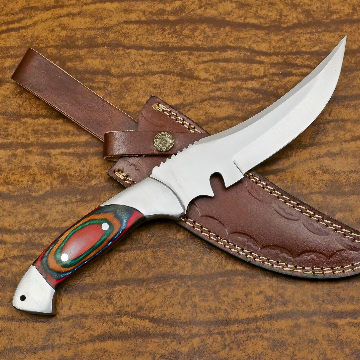 Handmade 12" D2 Steel Full Tang Bowie Hunting Knife with Pakka Wood Handle and Sheath