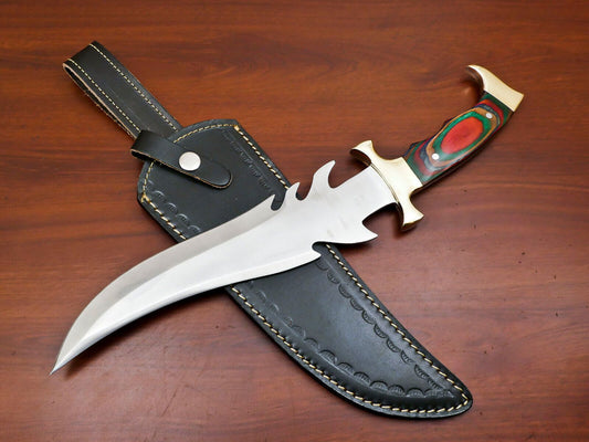 Handmade 12"D2 Steel Full Tang Bowie Knife With Brass Guard and pakkawood Handle
