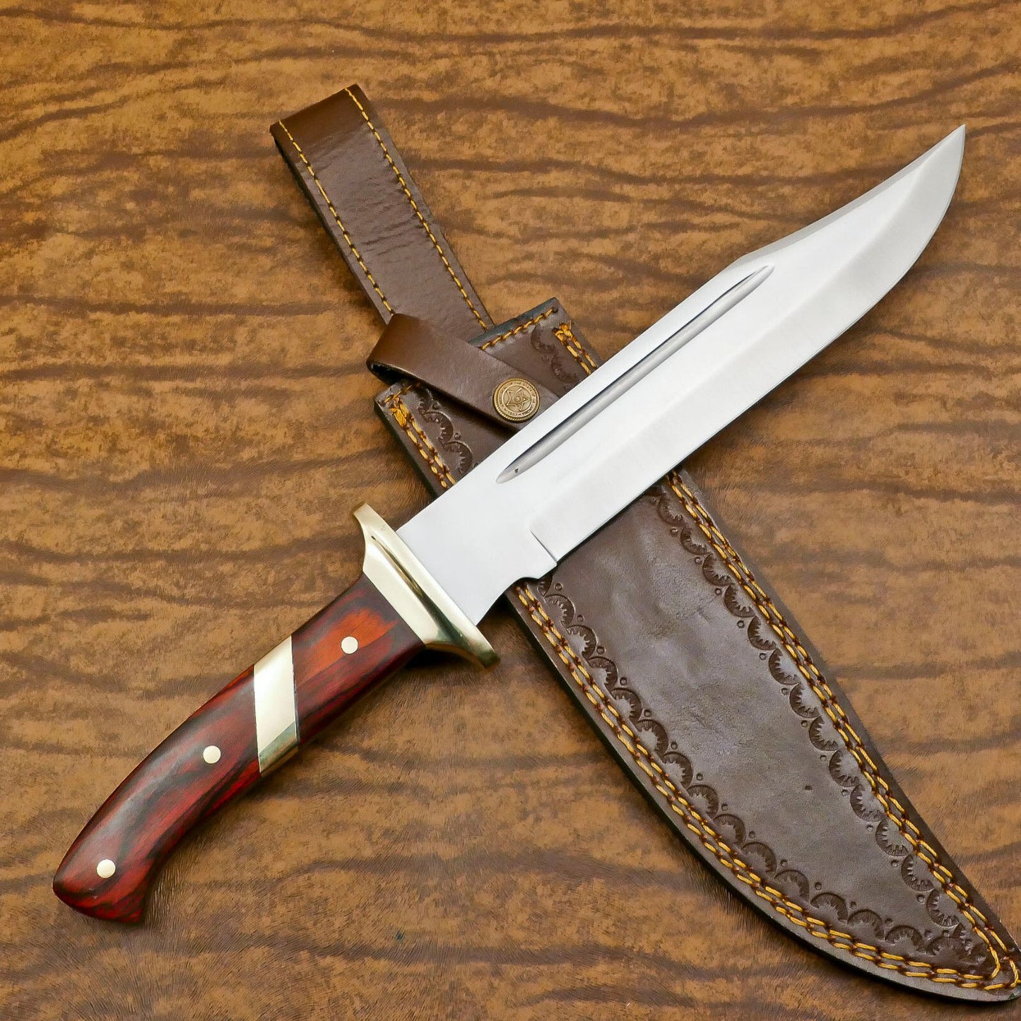 Handmade 12" D2 Steel Full Tang Bowie Knife With Wood Handle Hunting Knife