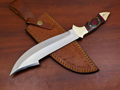 Handmade 12" D2 Steel Full Tang Bowie Knife with  Wood Handle and Brass Guard 