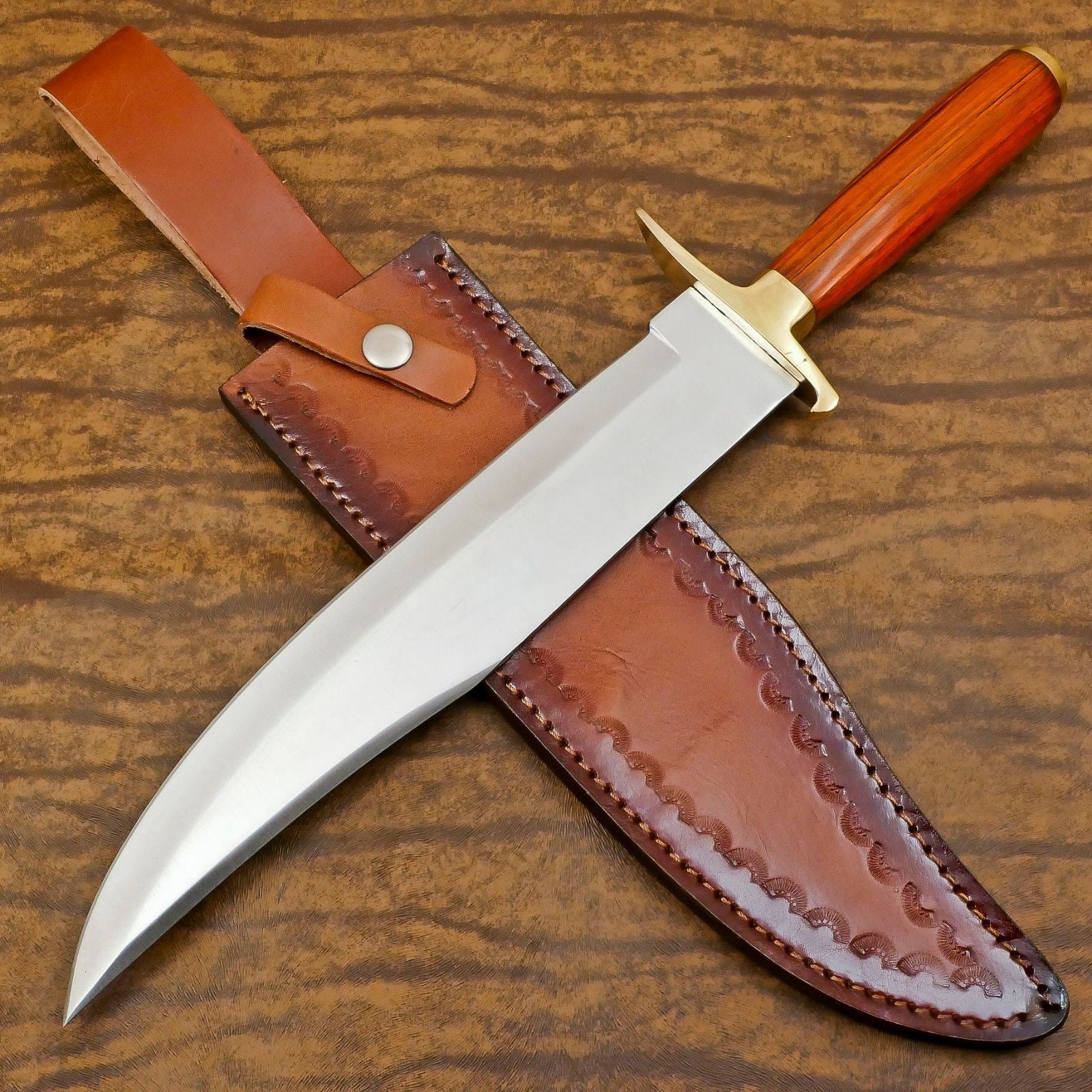 Handmade 12 Inch D2 Steel Bowie Camping Hunting Knife – Pakka Wood Handle, Full Tang Survival Blade