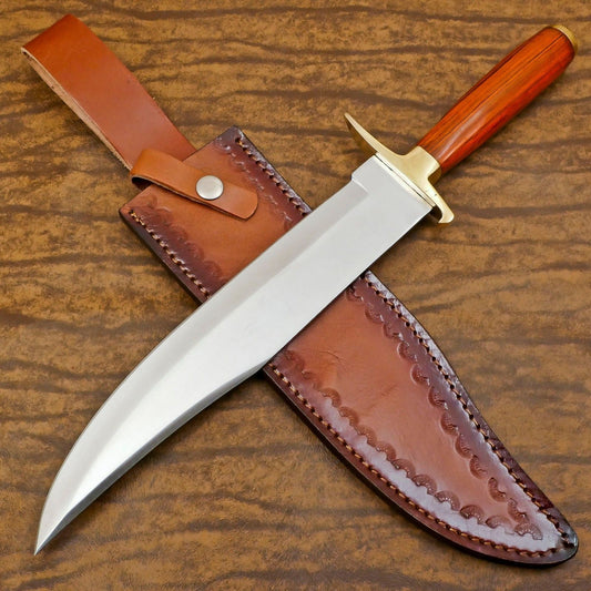 Handmade 12 Inch D2 Steel Bowie Camping Hunting Knife – Pakka Wood Handle, Full Tang Survival Blade