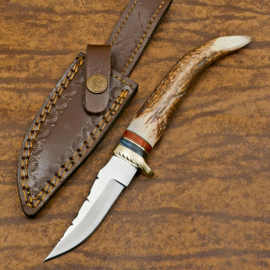 Handmade 12 Inch D2 Steel Bowie Camping Hunting Knife – Stag Antler Handle, Full Tang Survival Blade