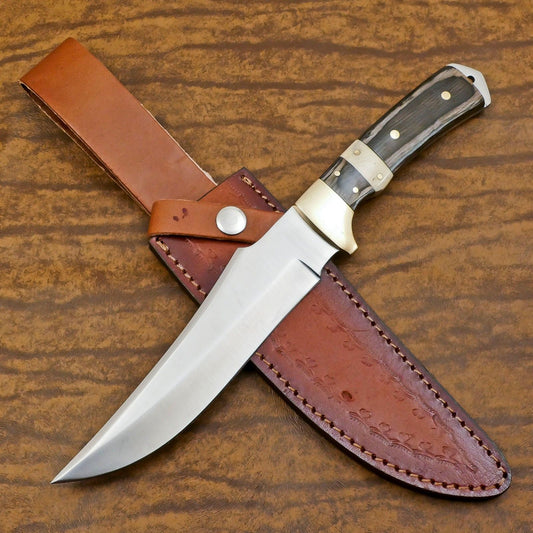 Handmade 12 Inch D2 Steel Full Tang Bowie Hunting Knife – Bone & Wood Handle