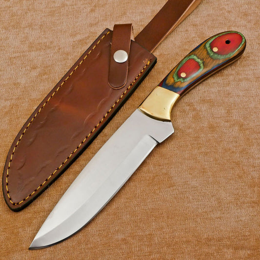 Handmade 12 Inch D2 Steel Full Tang Bowie Hunting Knife – Brass Bolster, Outdoor Survival Blade