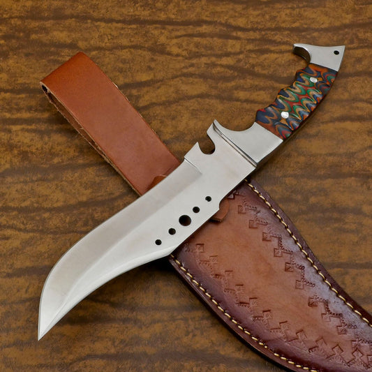 Handmade 12 Inch D2 Steel Full Tang Bowie Hunting Knife with Pakka Wood Handle – Survival & Camping Knife