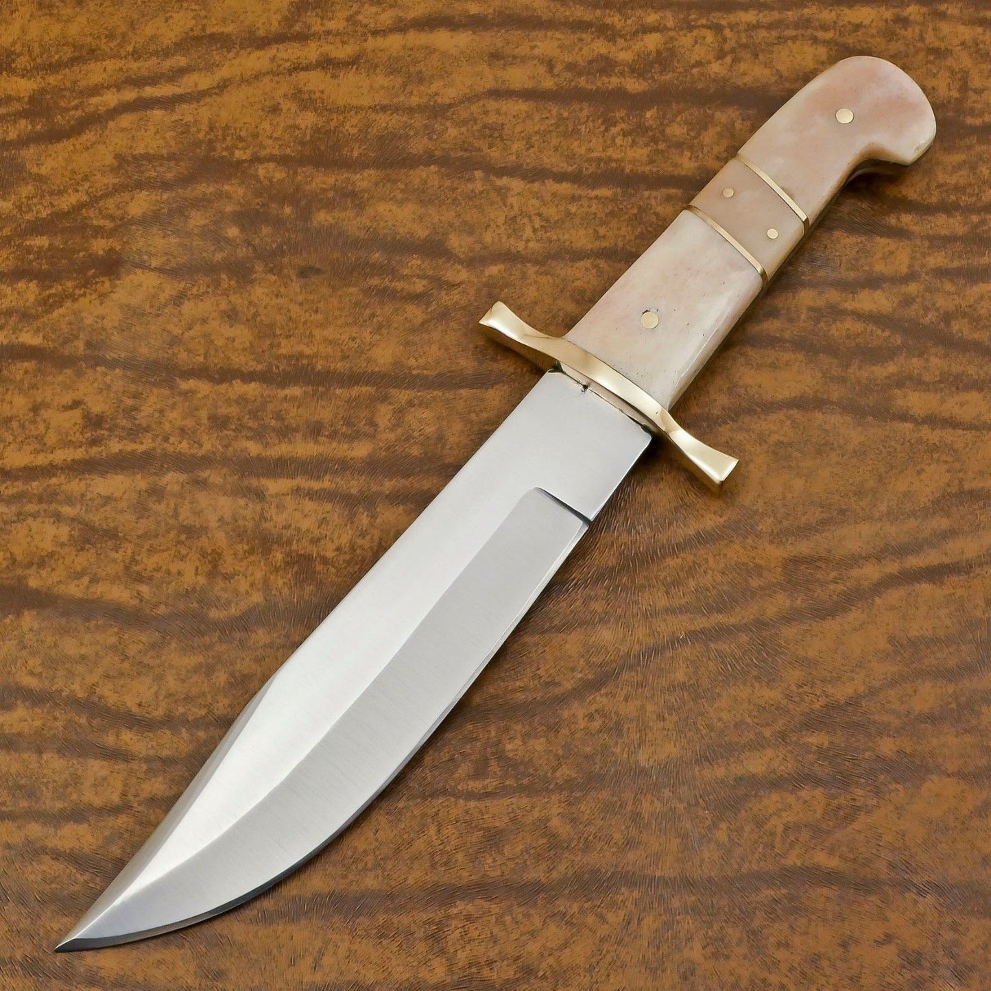 Handmade 13-Inch D2 Steel Full Tang Bowie Hunting Knife with Camel Bone Handle
