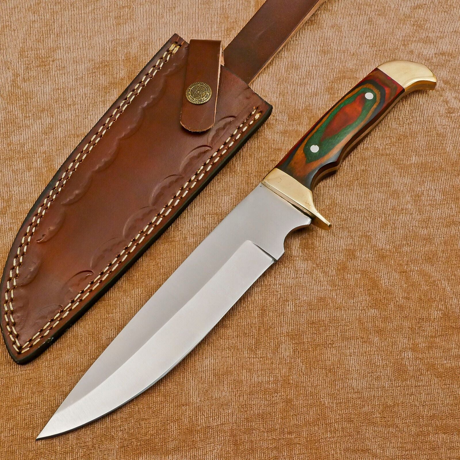 Handmade 13" Custom D2 Steel Full Tang Bowie Knife With Pakkawood Handle