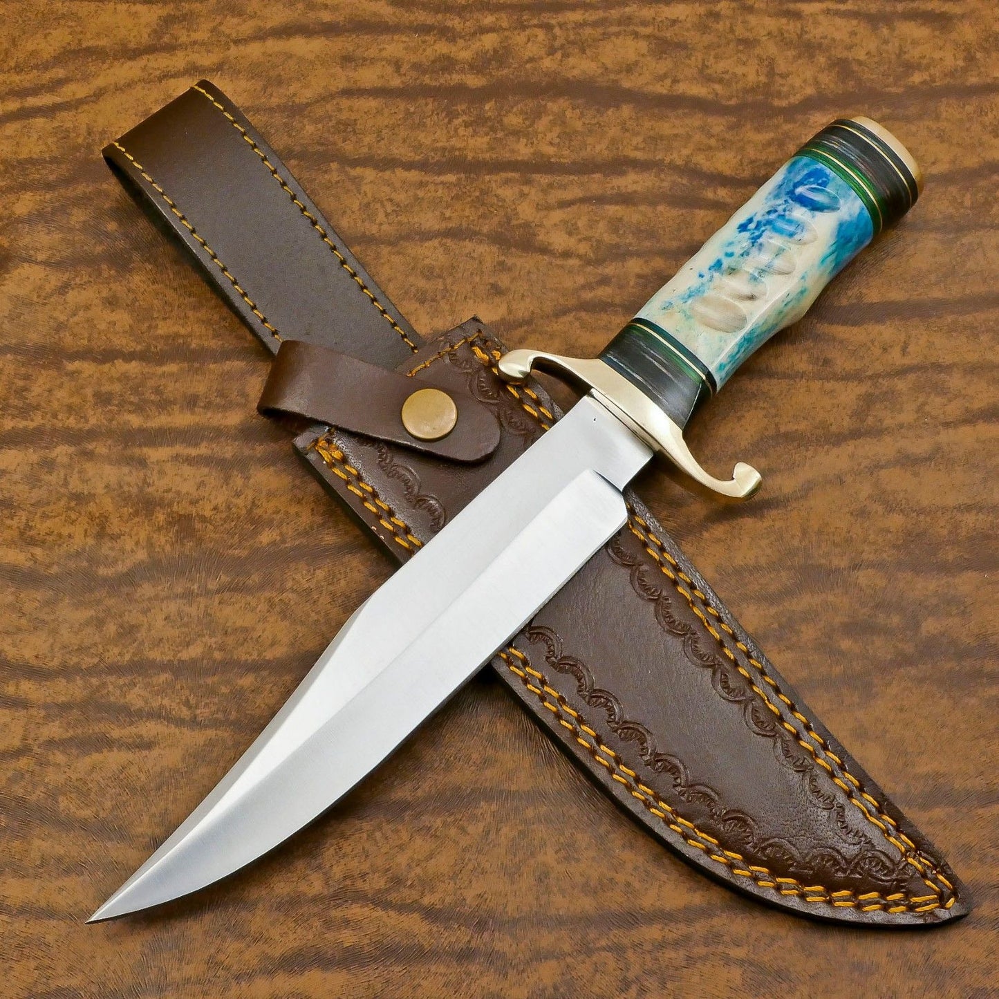  Handmade 13" Custom D2 Steel Hunting Knife Full Tang  Bowie Knife With Bone Handle