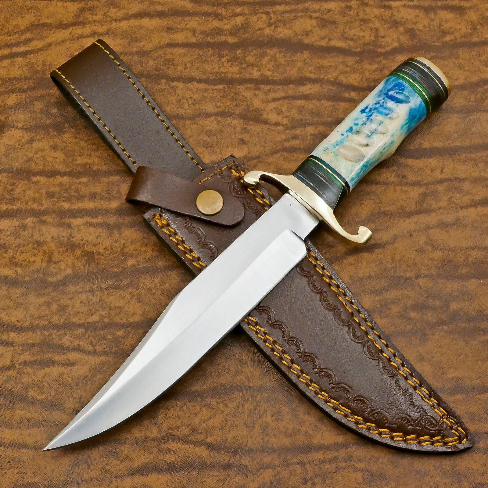  Handmade 13" Custom D2 Steel Hunting Knife Full Tang  Bowie Knife With Bone Handle