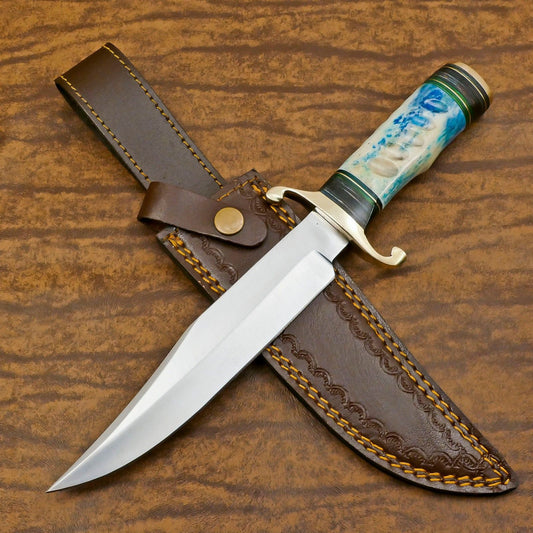  Handmade 13" Custom D2 Steel Hunting Knife Full Tang  Bowie Knife With Bone Handle