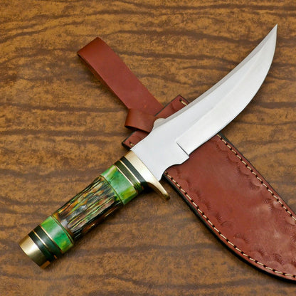 Handmade 13" D2 Steel Bowie Knife Full Tang Tactical Bowie Knife With Bone Handle