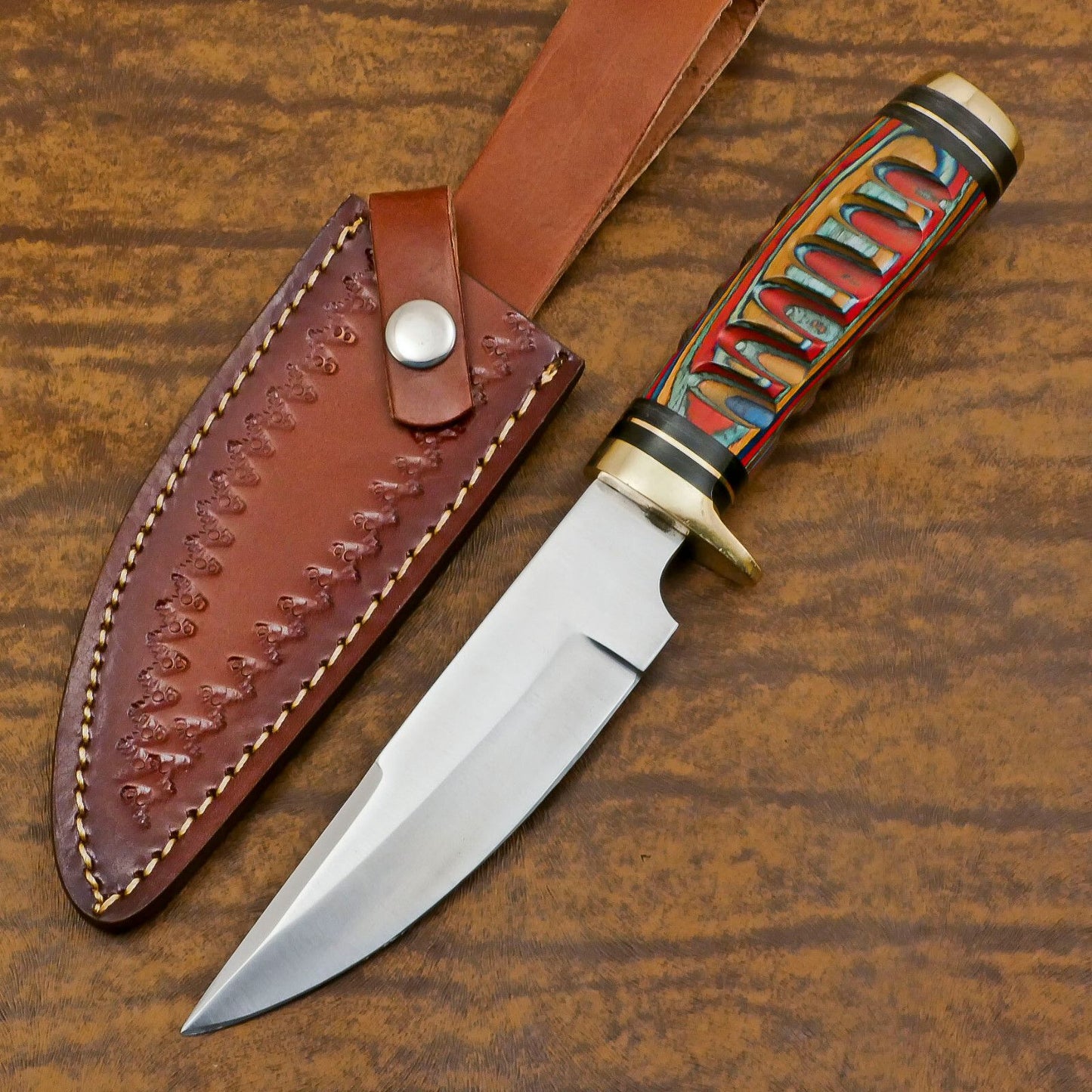 Handmade 13" D2 Steel Bowie Knife with Pakka Wood Handle Custom Bowie Knife