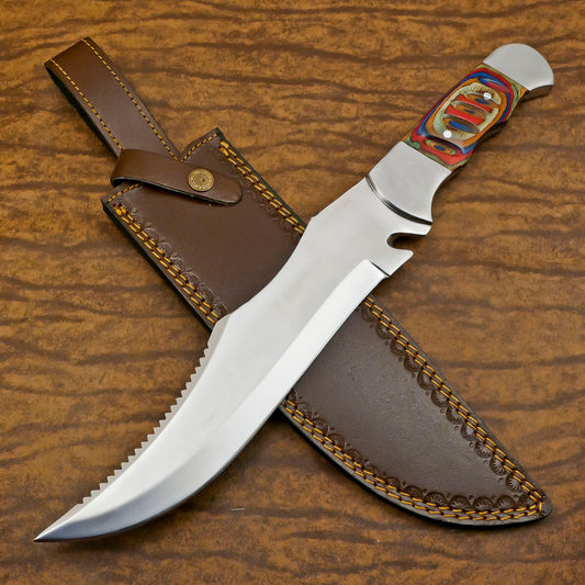 Handmade 13" D2 Steel Full Tang Bowie Knife Custom Hunting Knife With Pakkawood Handle