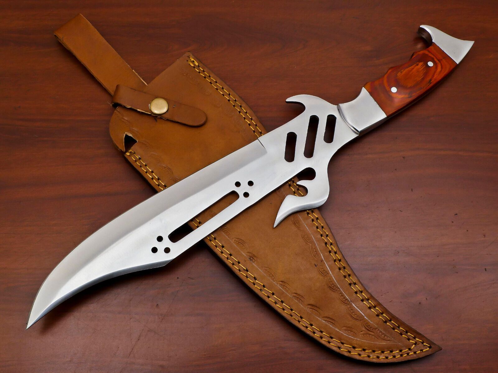 Handmade 13" D2 Steel Full Tang Bowie Knife Tactical Bowie Knife With Wood Handle