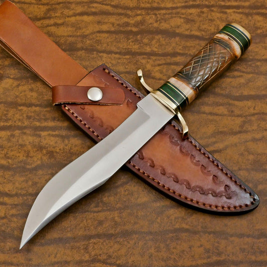 Custom Handmade 13" D2 Steel Hunting Knife Full Tang Bowie Knife With Bone Handle