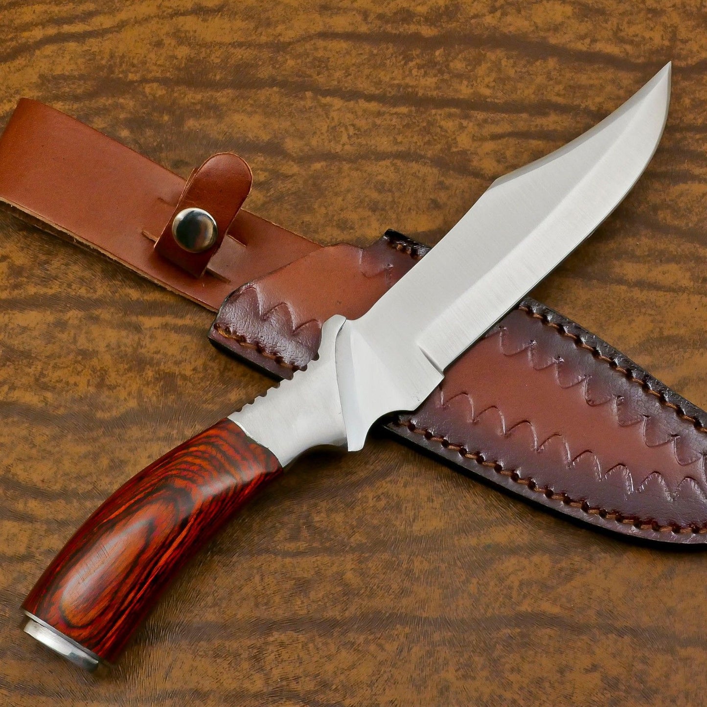 Handmade 13" D2 Steel Hunting Knife Full Tang Custom Bowie Knife With Wood Handle