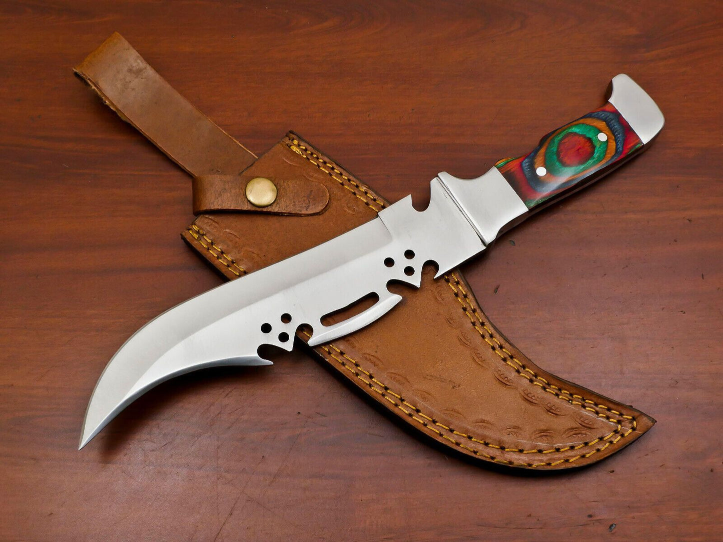 Handmade 13" D2 Steel Tactical  Bowie Knife Full Tang Bowie Knife with Steel Guard 