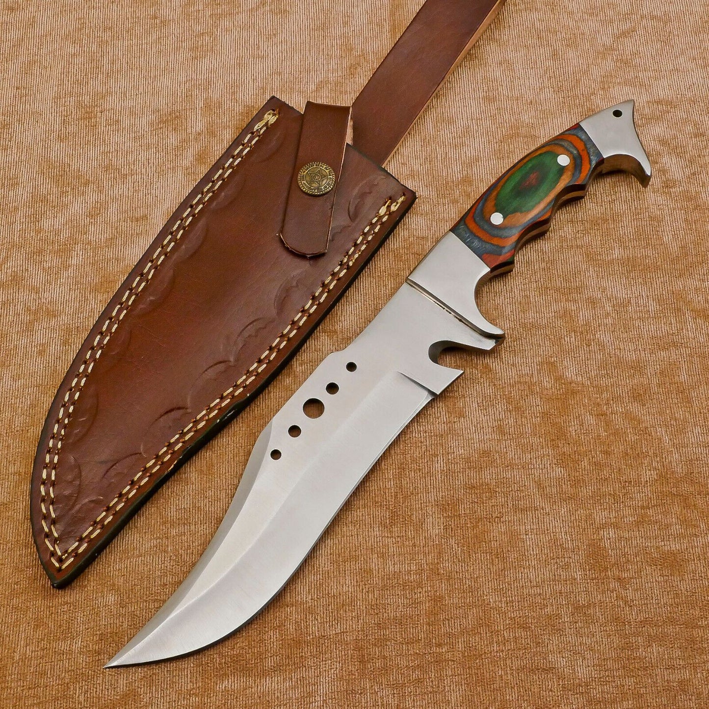 Handmade 14" D2 Steel Custom Bowie Knife Full Tang Bowie Knife With Pakkawood Handle