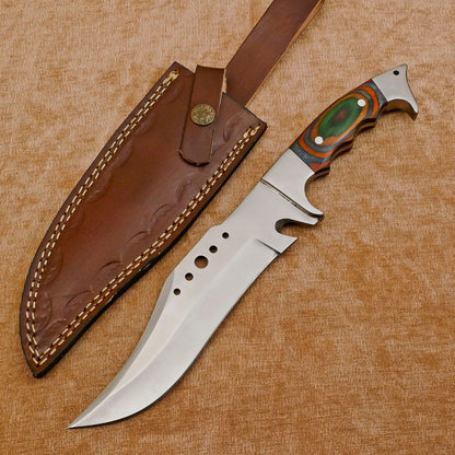 Handmade 14" D2 Steel Custom Bowie Knife Full Tang Bowie Knife With Pakkawood Handle