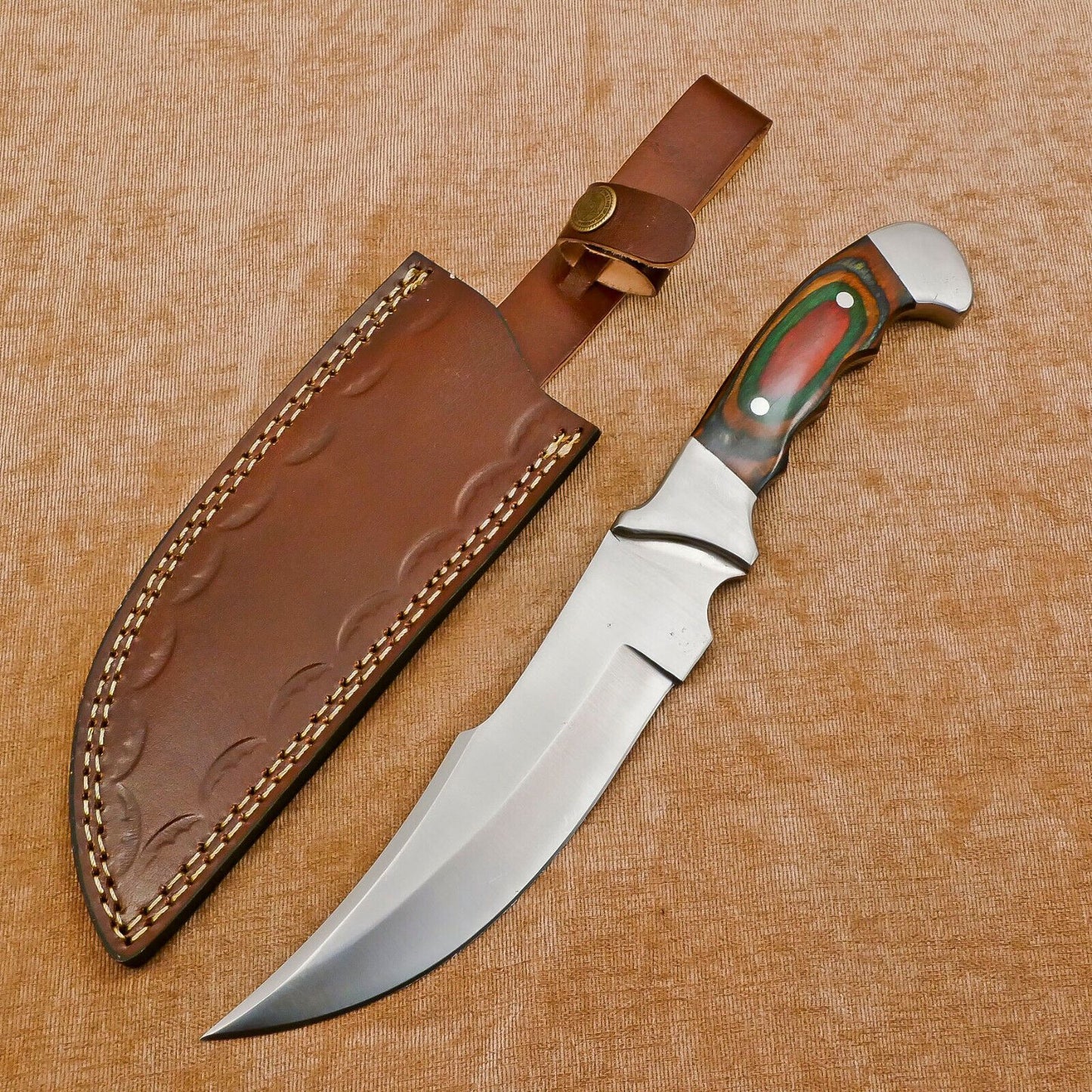 Handmade 14" D2 Steel Full Tang Bowie Knife Custom Bowie Knife With Pakkawood Handle