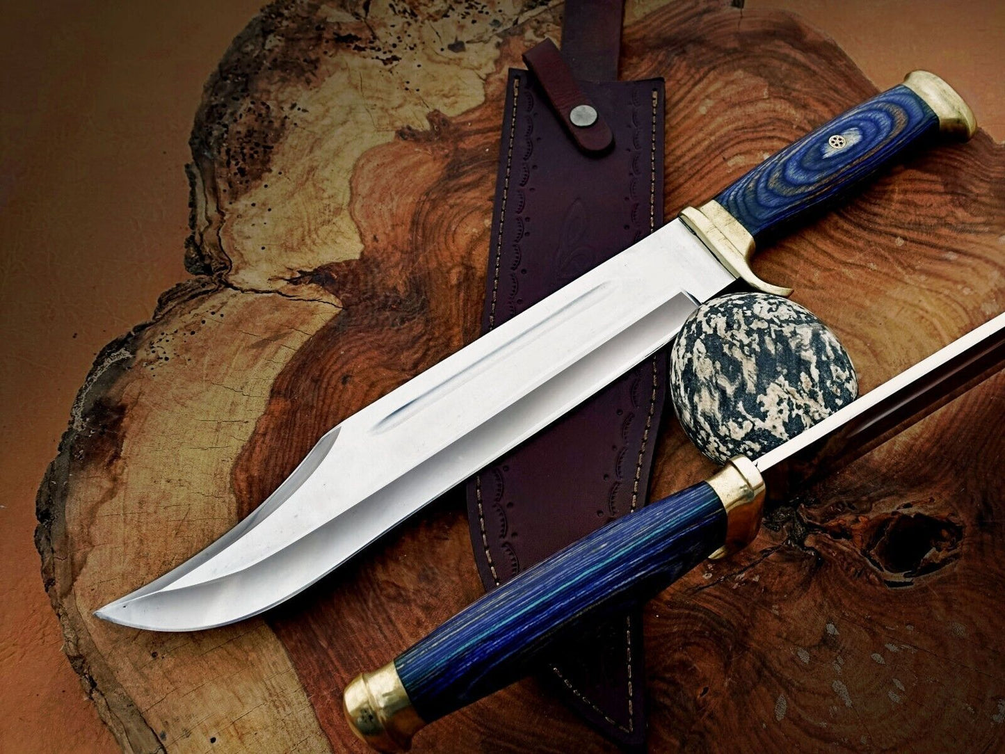 Handmade 18" D2 Steel Crocodile Dundee Bowie Knife Full Tang Hunting Blade With Wood Handle