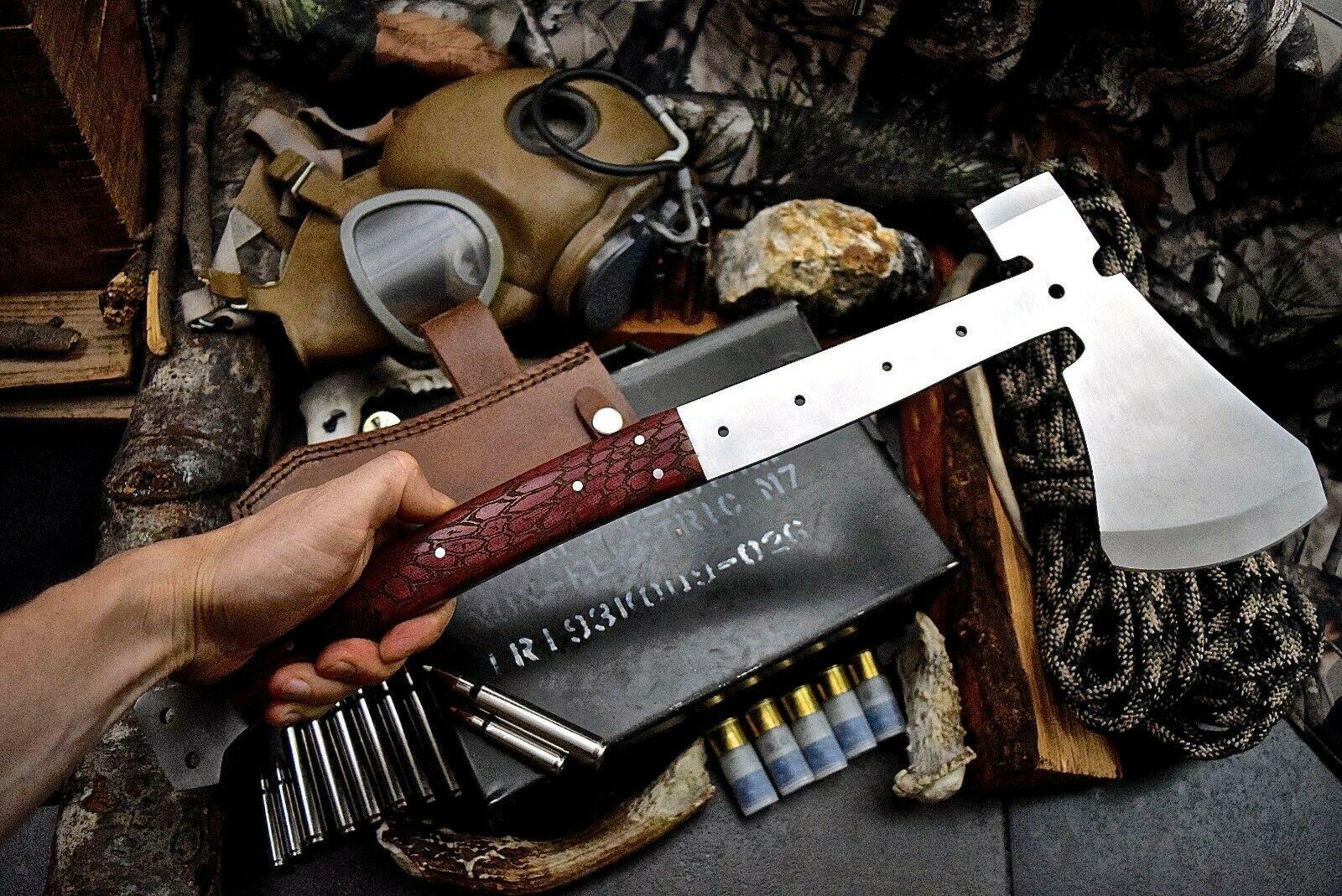 Handmade 18 Inch D2 Steel Steel Axe Viking Axe for Sale with Honeycomb Micarta Grip & Sheath