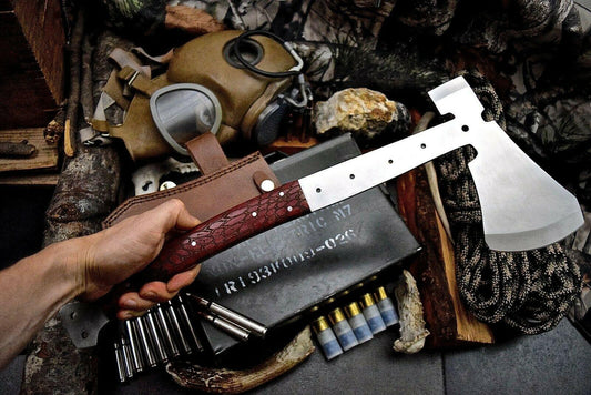 Handmade 18 Inch D2 Steel Steel Axe Viking Axe for Sale with Honeycomb Micarta Grip & Sheath