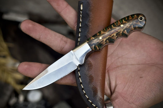 Handmade 440C Steel Skinner Knife | Hard Wood Handle | Steel Bolster | Hiking Knife